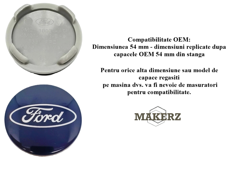 Set capace giroscopice compatibil Ford - Logo Albastru Clasic Lucios